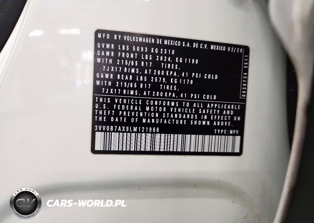 2020 Volkswagen Tiguan S VIN:3VV0B7AX9LM121966 - 13