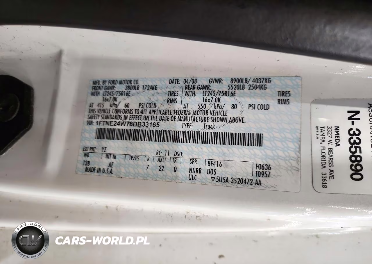 2008 Ford Econoline E250 Van VIN:1FTNE24W78DB33165 - 13