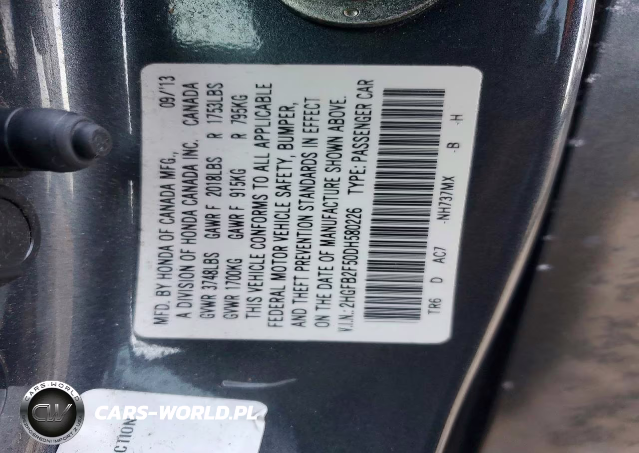 2013 Honda Civic Lx VIN:2HGFB2F50DH580226 - 12