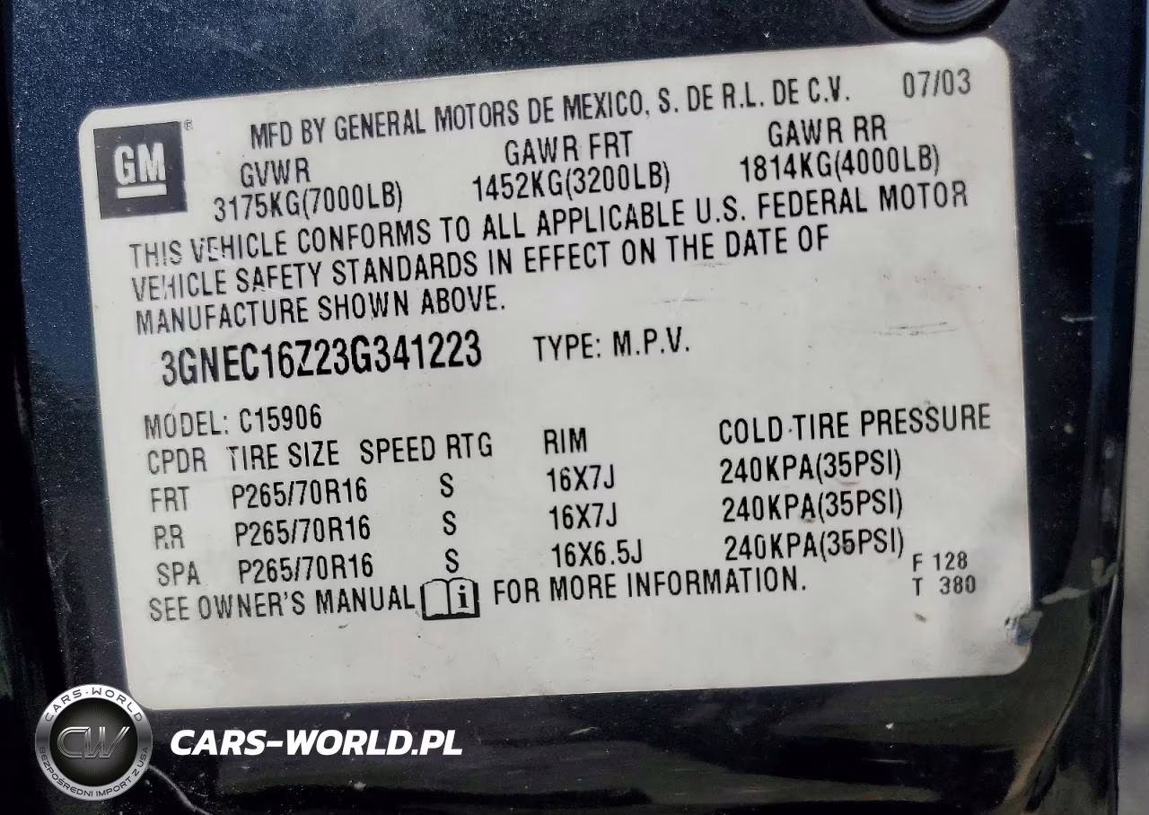 2003 Chevrolet Suburban C1500 VIN:3GNEC16Z23G341223 - 14
