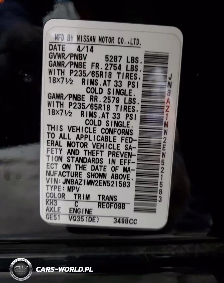 2014 Nissan Murano S VIN:JN8AZ1MW2EW521583 - 14