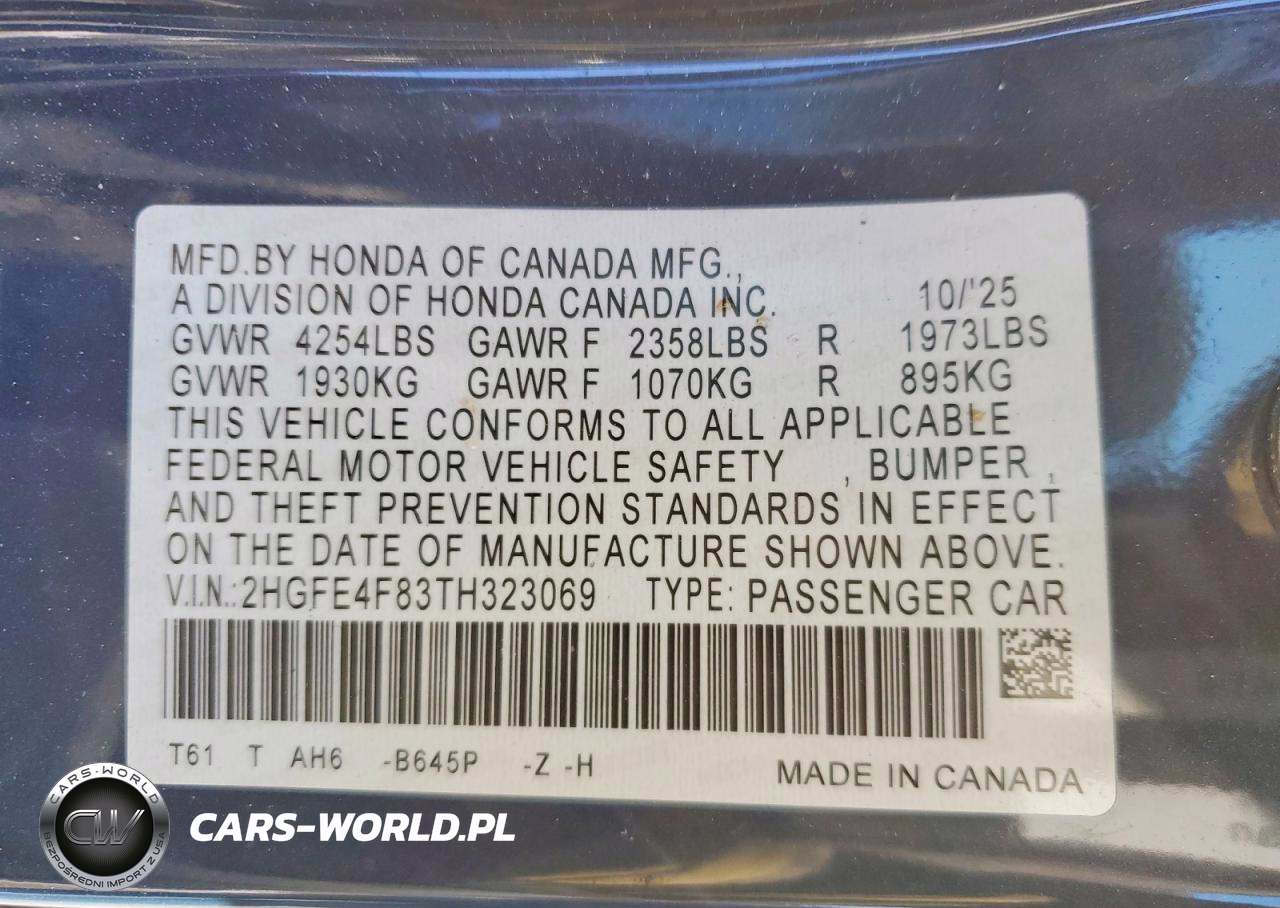 2026 Honda Civic Sport VIN:2HGFE4F83TH323069 - 12