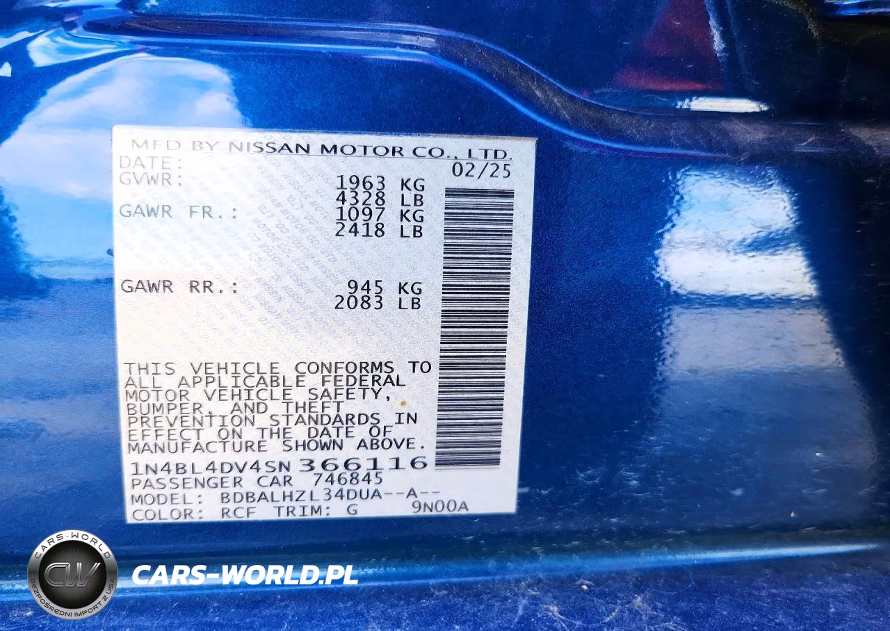 2025 Nissan Altima Sv VIN:1N4BL4DV4SN366116 - 12