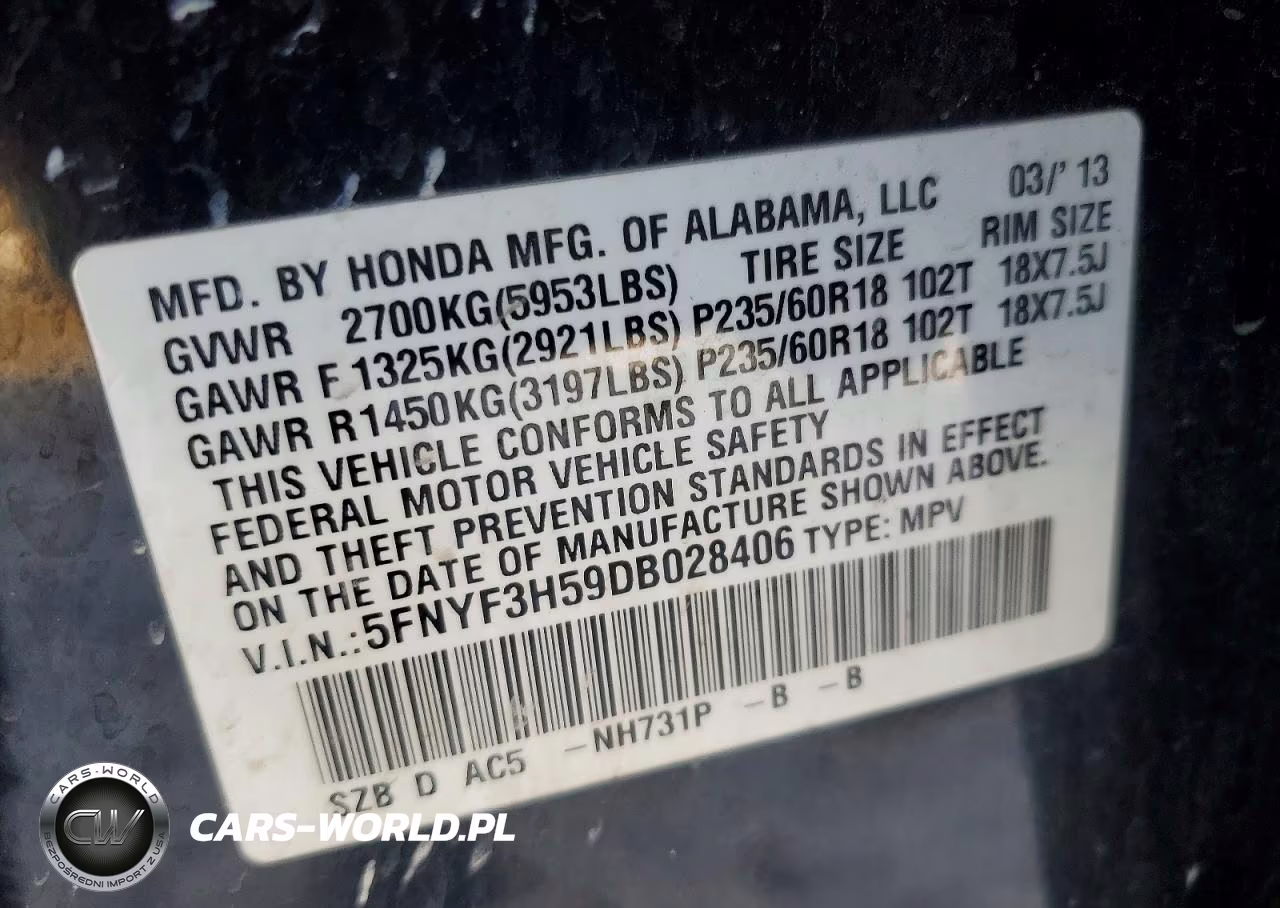 2013 Honda Pilot Exl VIN:5FNYF3H59DB028406 - 14