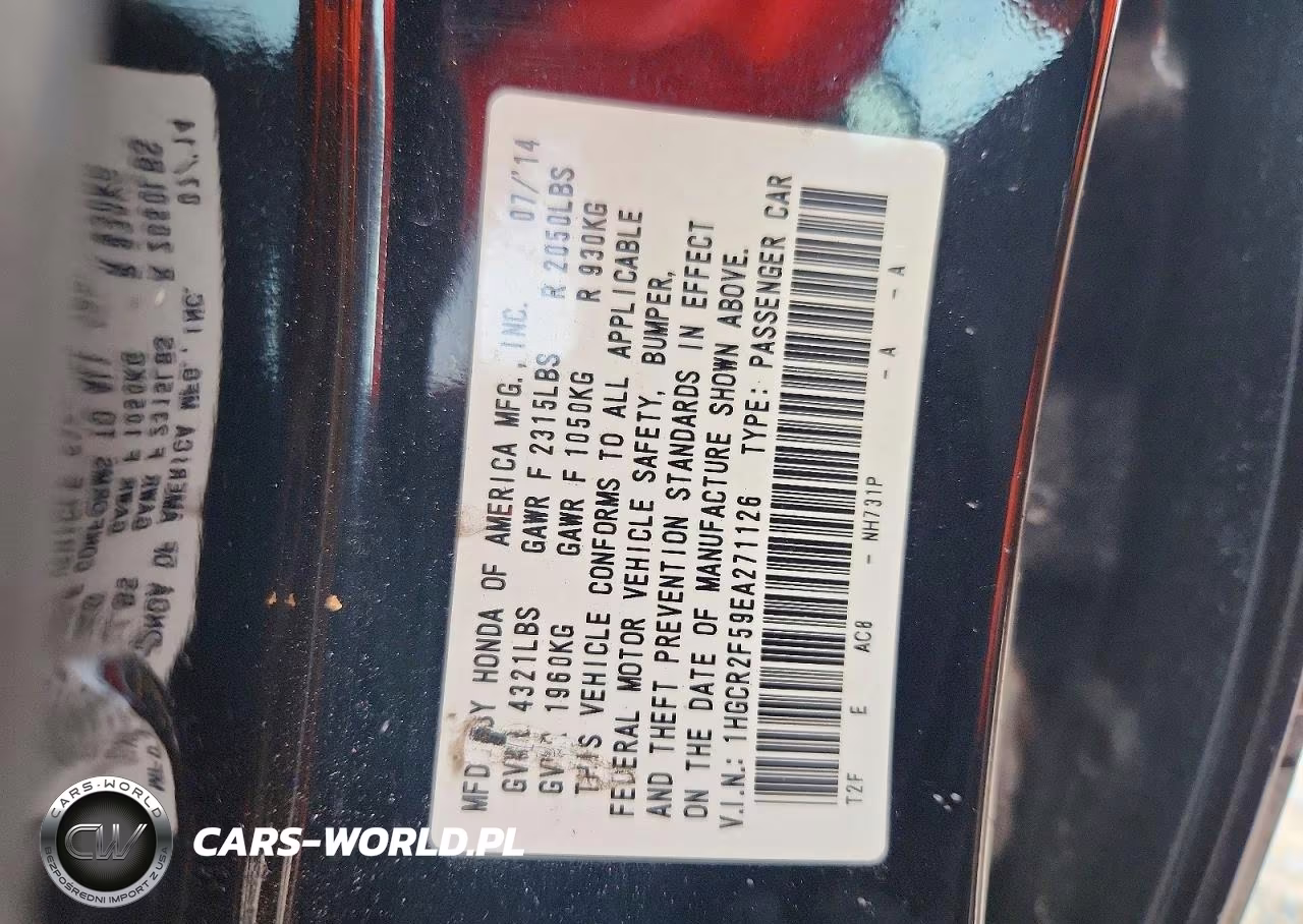 2014 Honda Accord Sport VIN:1HGCR2F59EA271126 - 12