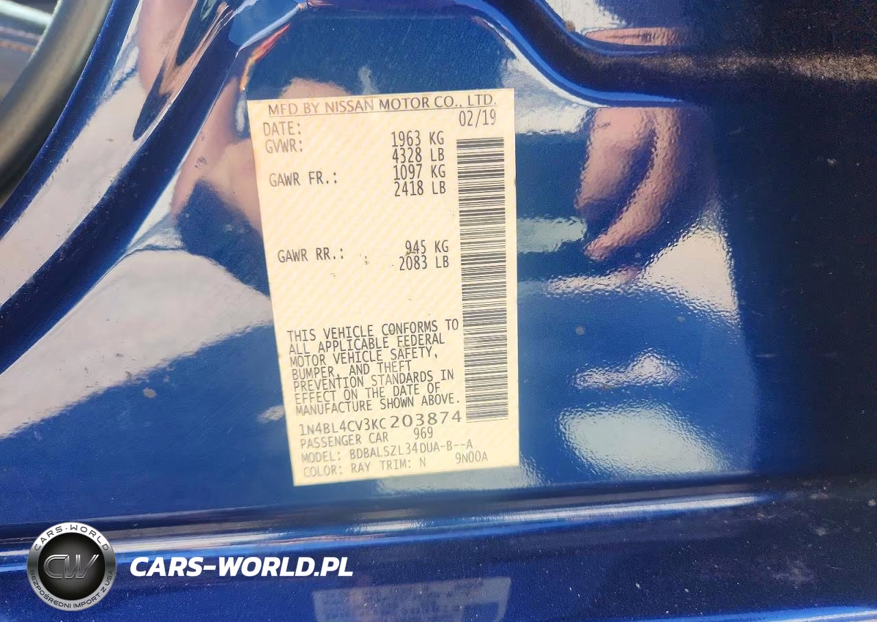 2019 Nissan Altima Sr VIN:1N4BL4CV3KC203874 - 12
