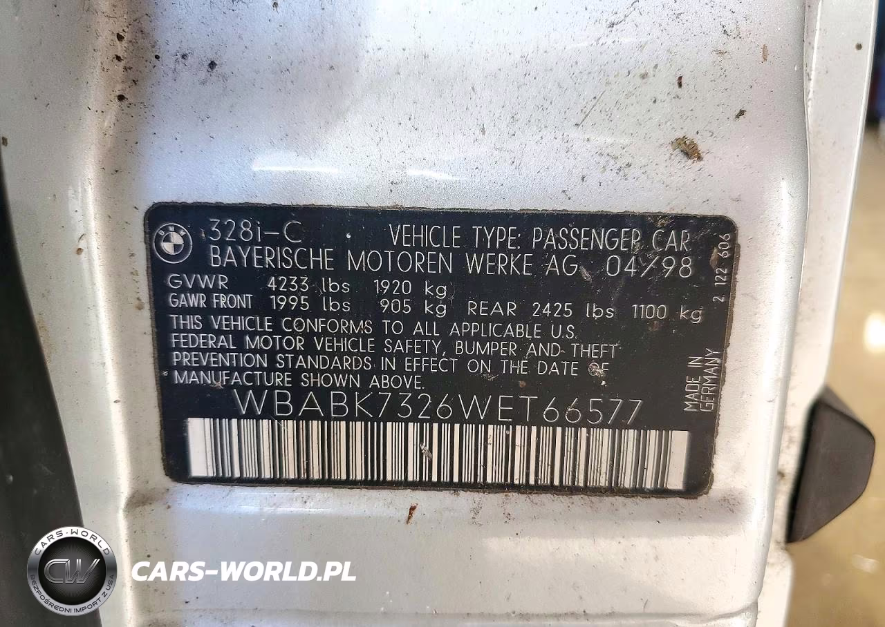1998 BMW 328 Ic VIN:WBABK7326WET66577 - 12