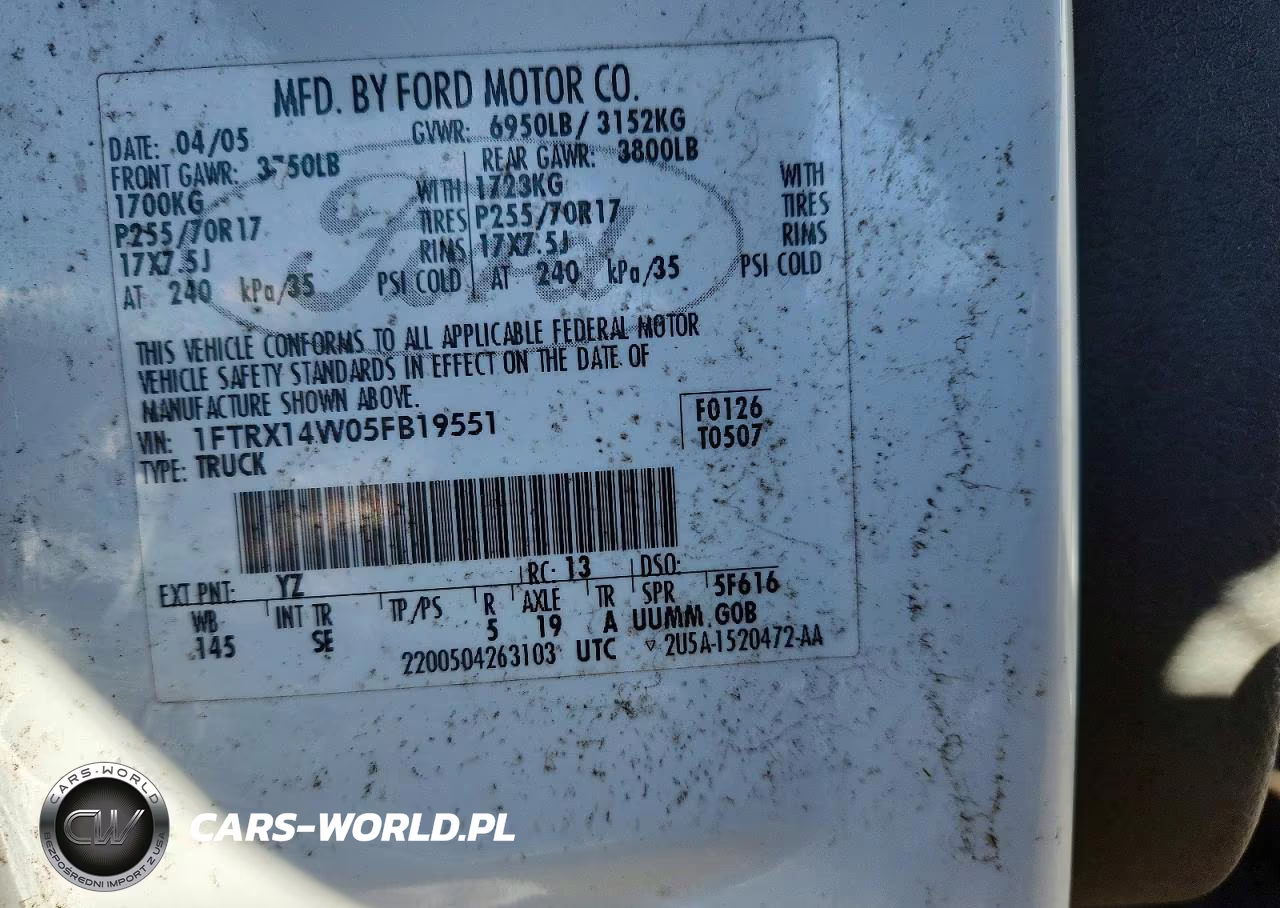2005 Ford F150 VIN:1FTRX14W05FB19551 - 12
