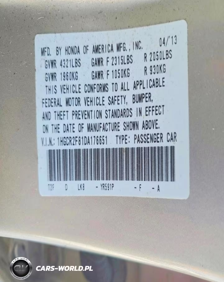 2013 Honda Accord Exl VIN:1HGCR2F81DA176651 - 12