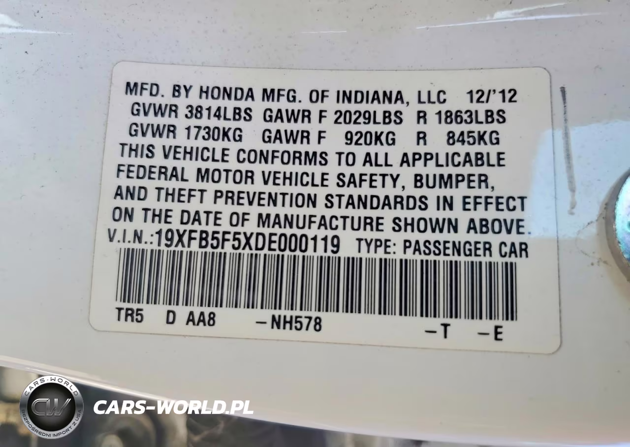 2013 Honda Civic Natural Gas VIN:19XFB5F5XDE000119 - 13