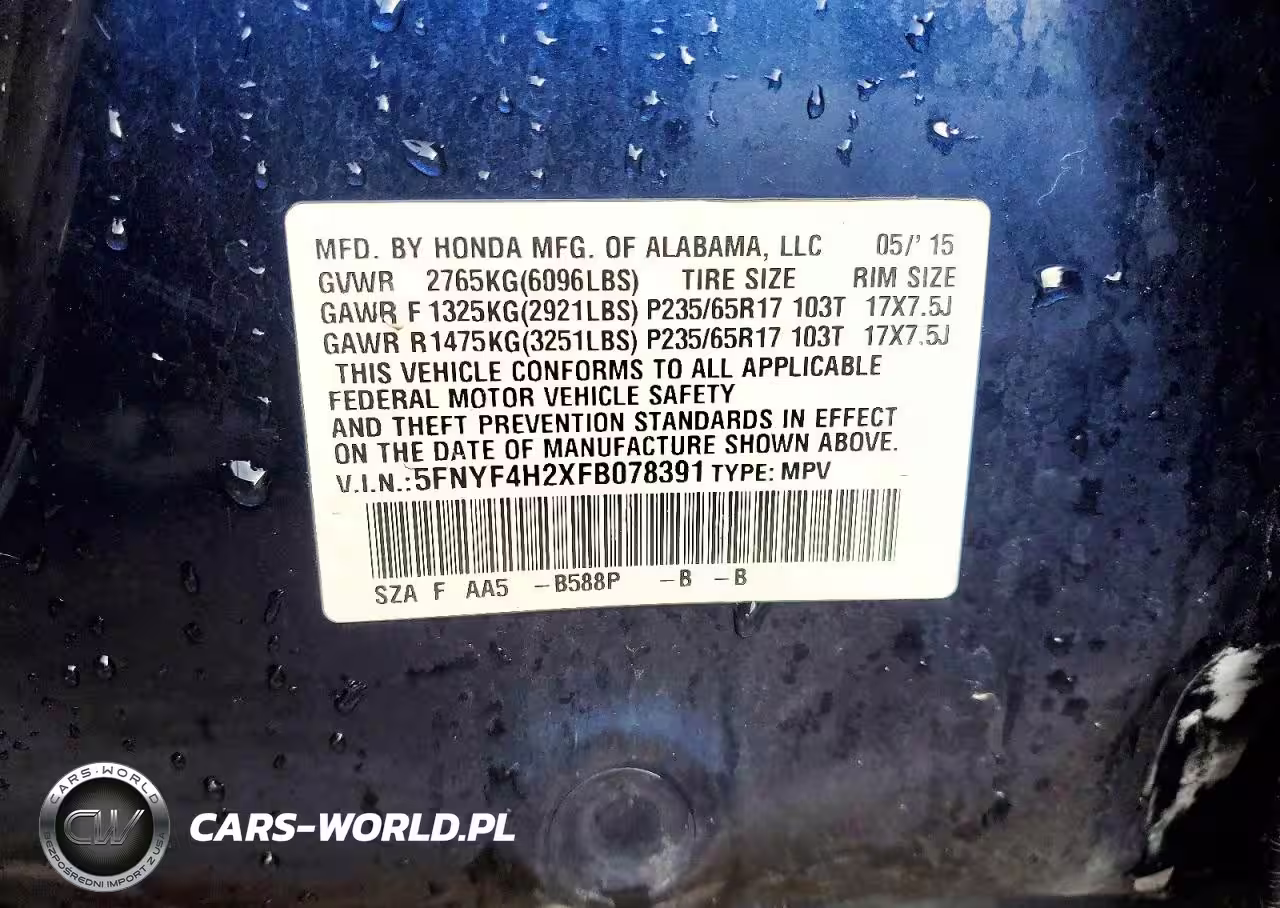 2015 Honda Pilot Lx VIN:5FNYF4H2XFB078391 - 12