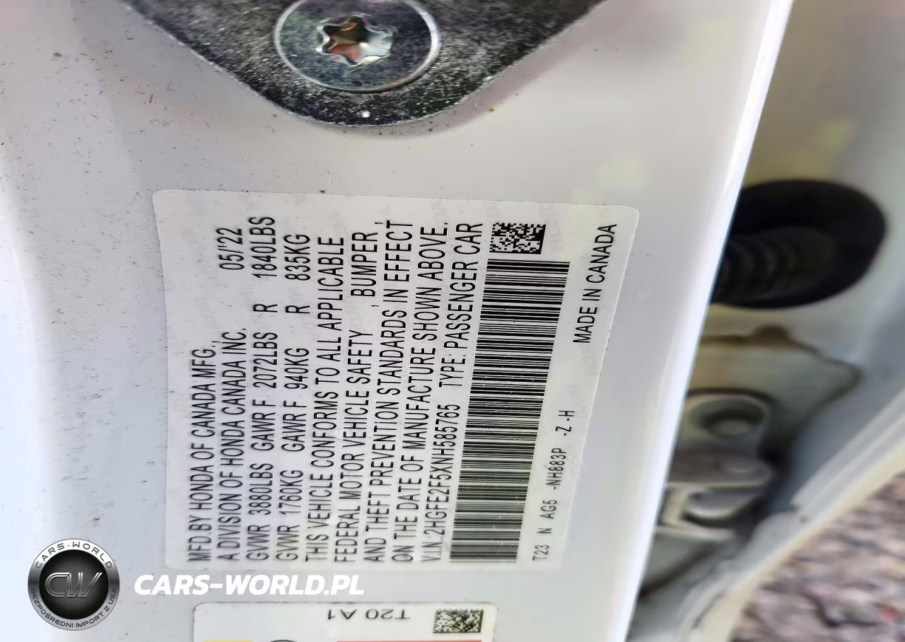 2022 Honda Civic Sport VIN:2HGFE2F5XNH585765 - 12