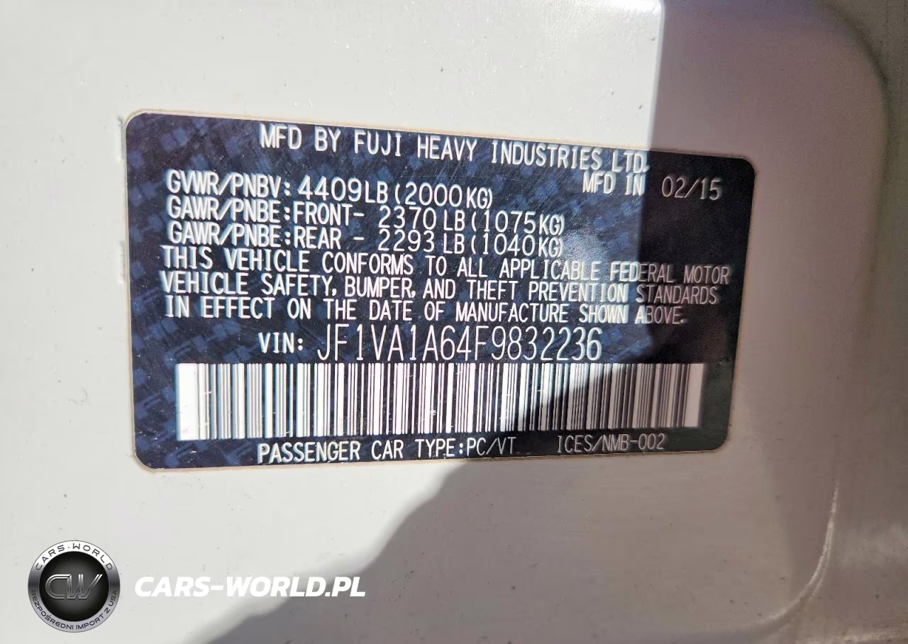 2015 Subaru Wrx VIN:JF1VA1A64F9832236 - 12