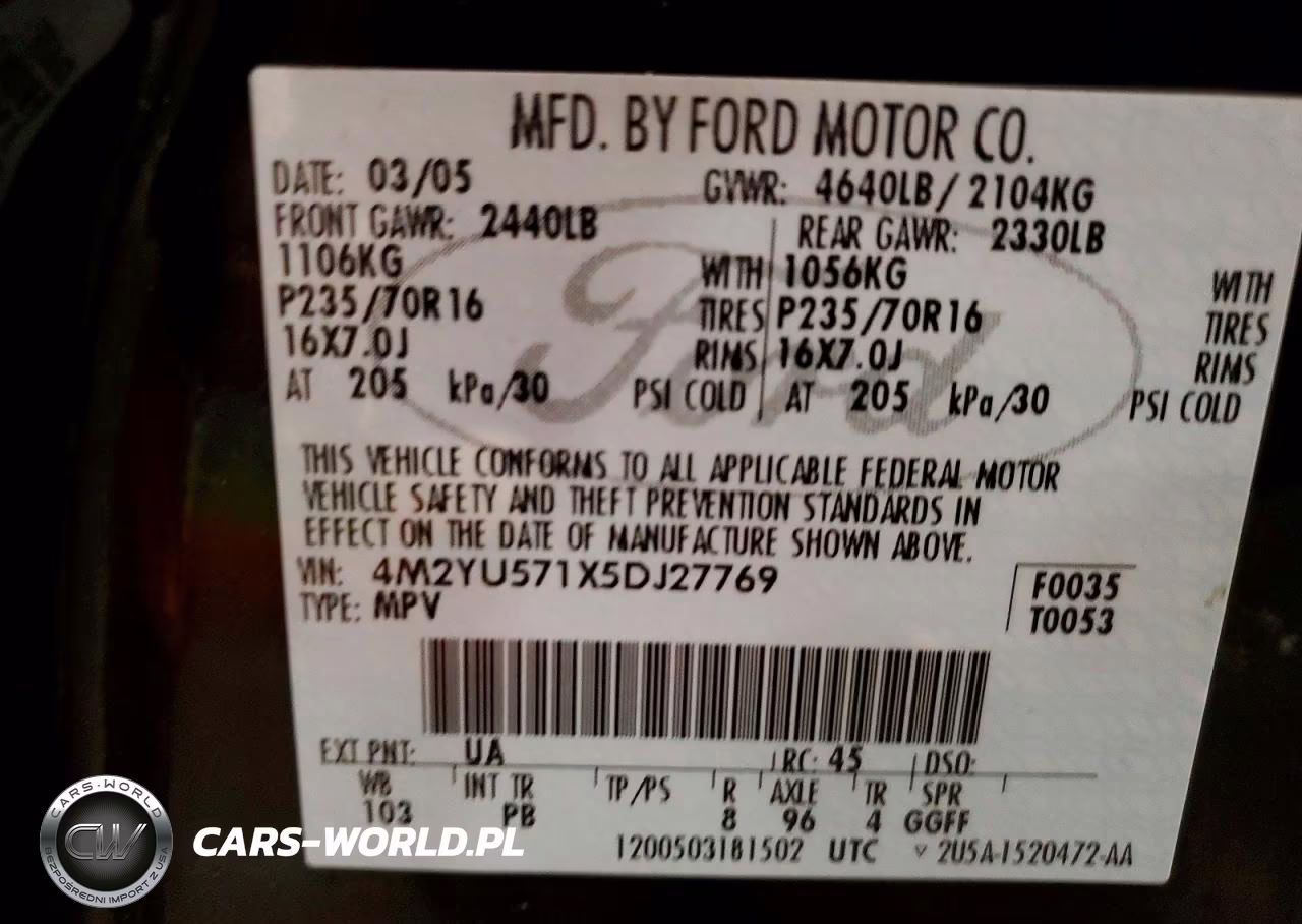 2005 Mercury Mariner VIN:4M2YU571X5D127769 - 13
