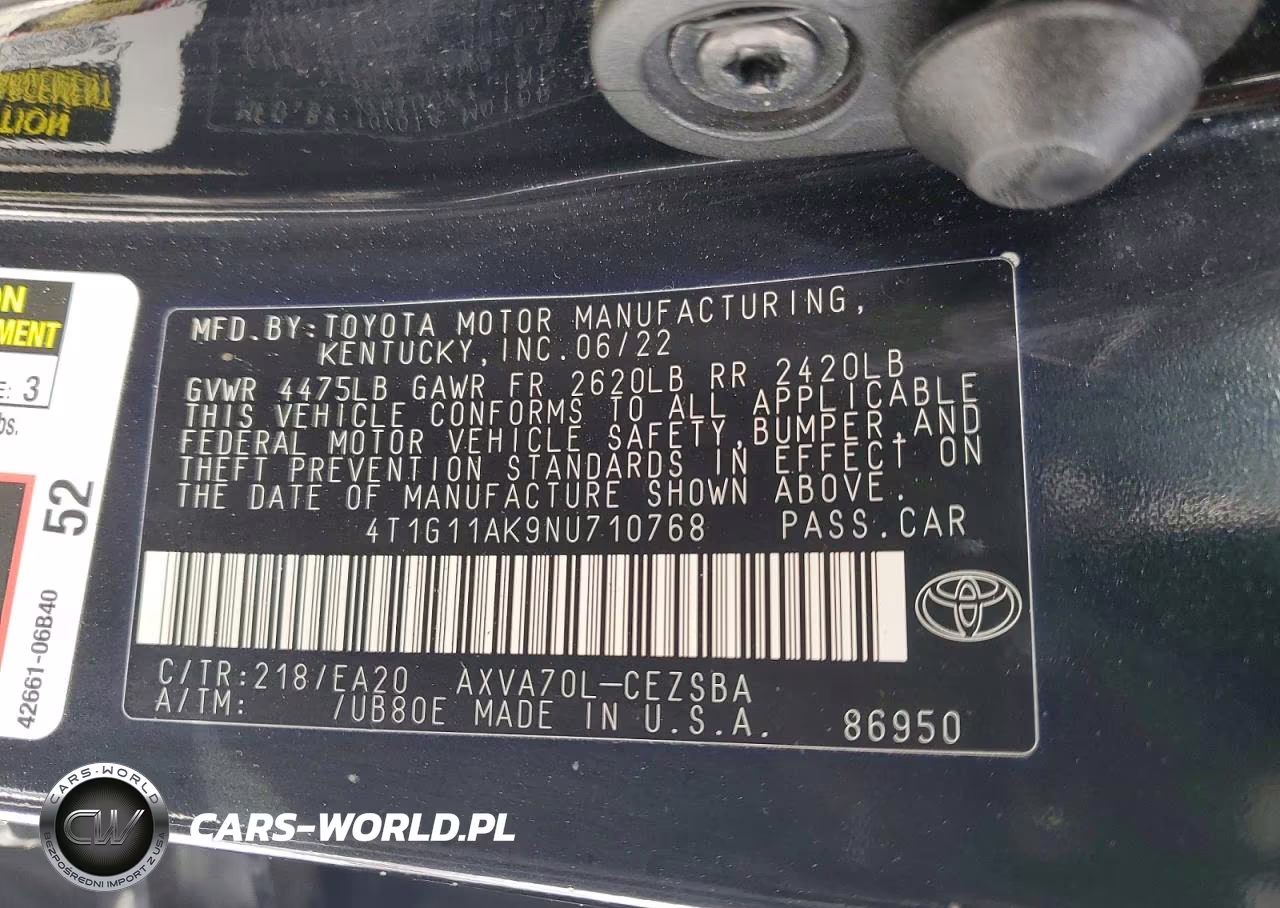 2022 Toyota Camry Se VIN:4T1G11AK9NU710768 - 12