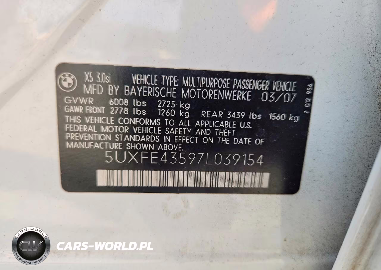2007 BMW X5 3.0I VIN:5UXFE43597L039154 - 14