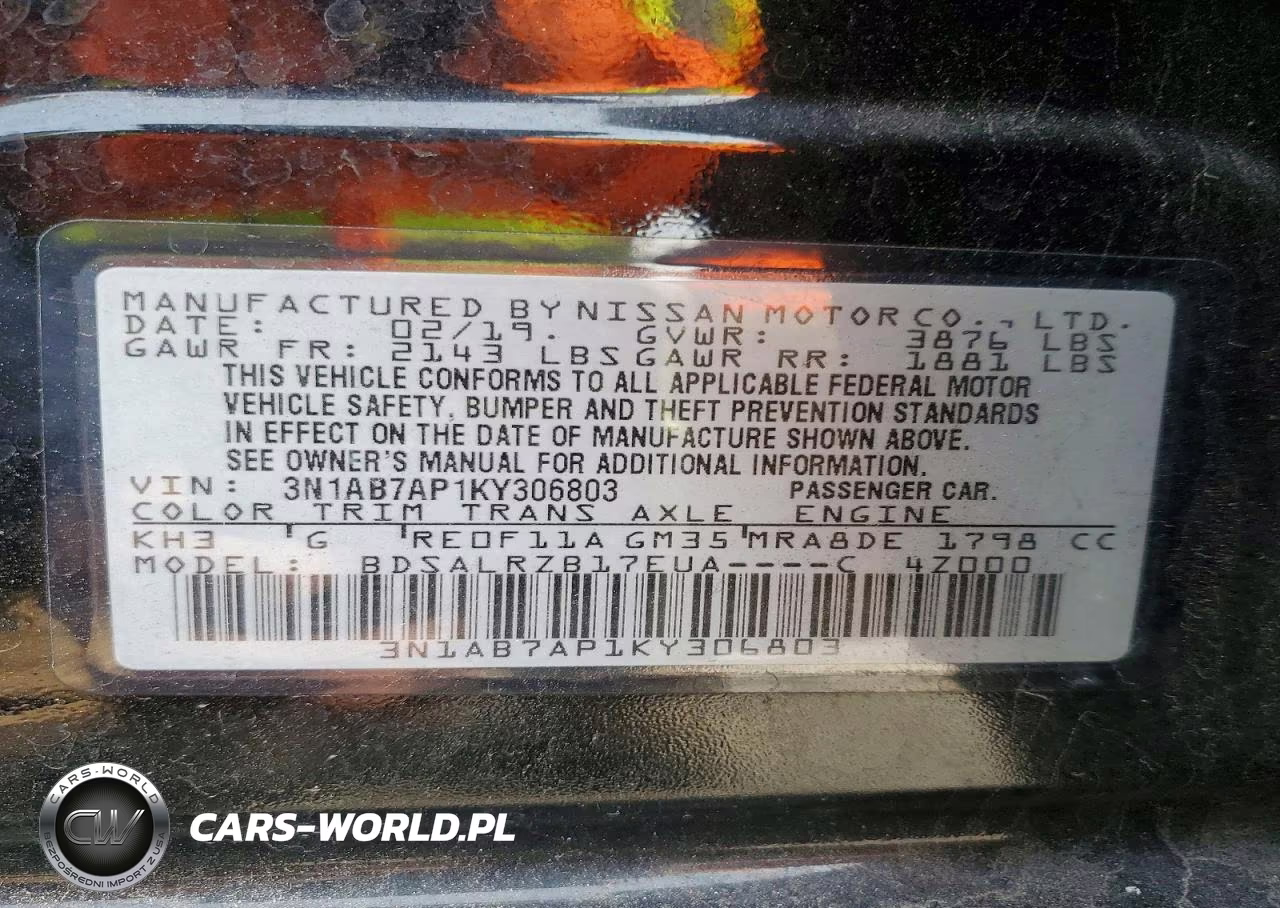 2019 Nissan Sentra S VIN:3N1AB7AP1KY306803 - 13