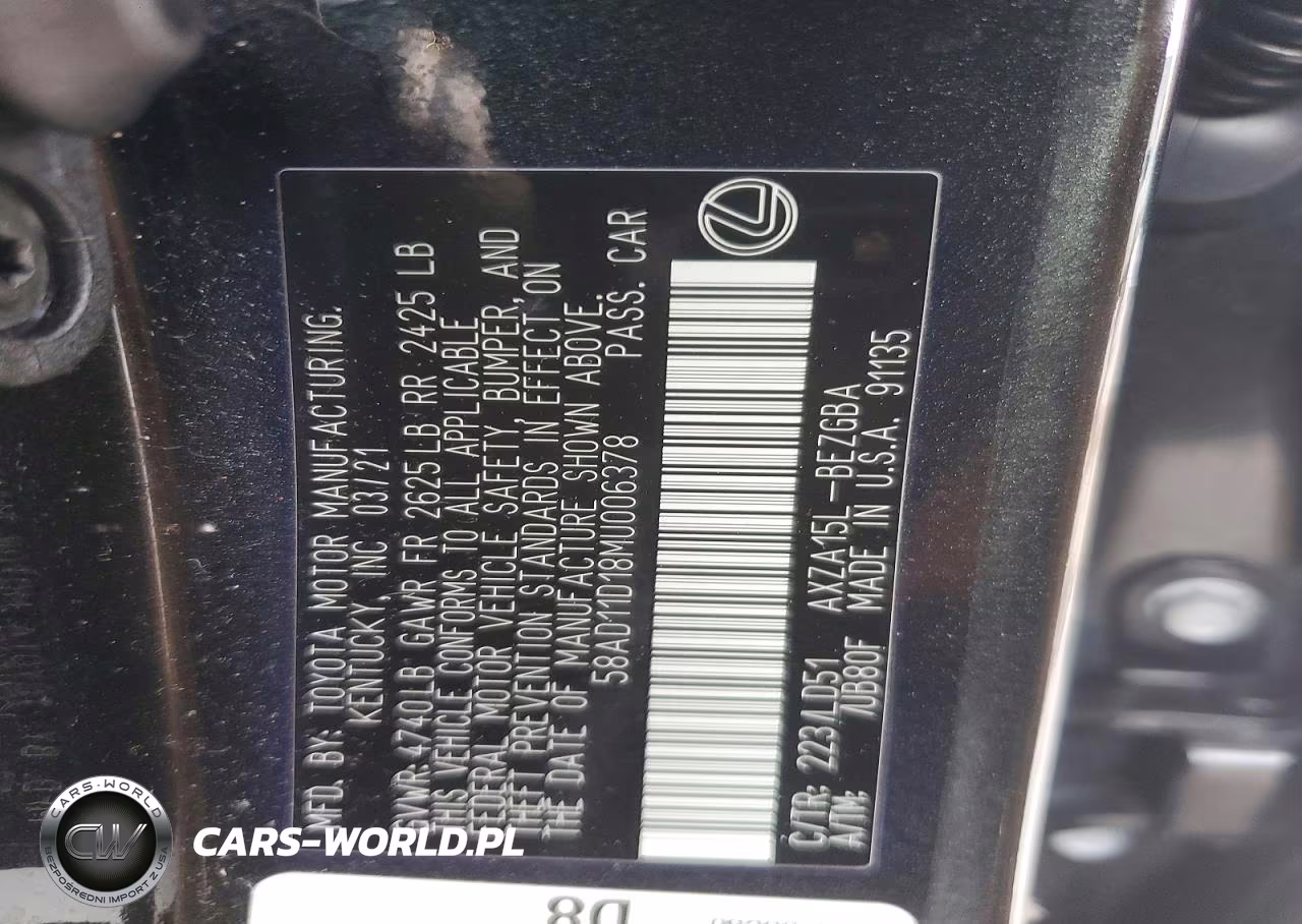 2021 Lexus Es 250 Base VIN:58AD11D18MU006378 - 12