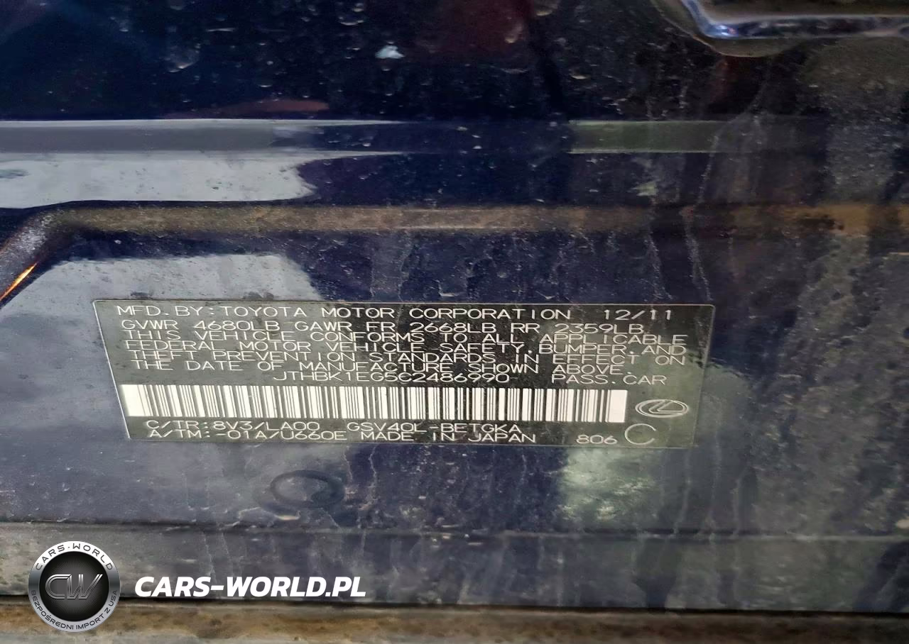 2012 Lexus Es 350 VIN:JTHBK1EG5C2486990 - 12