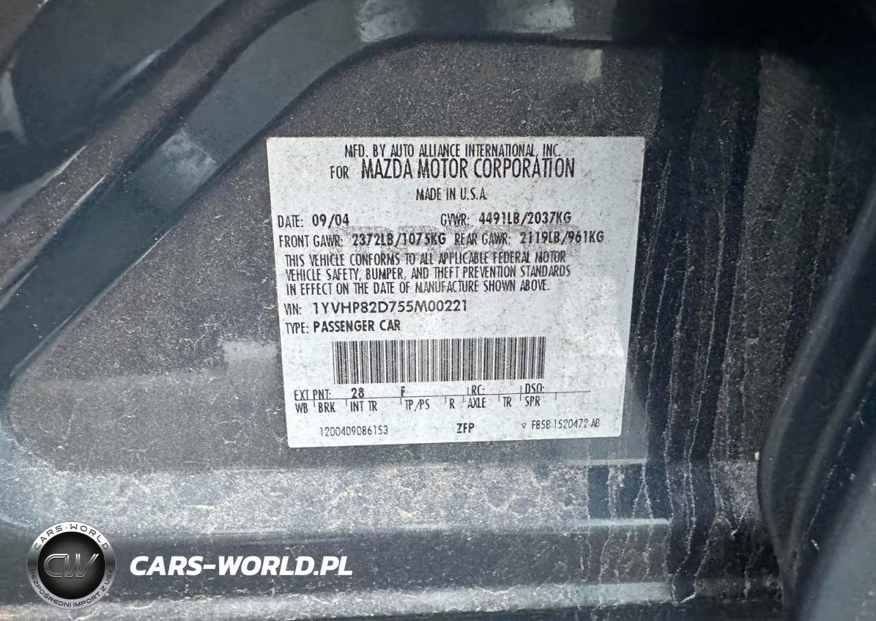 2005 Mazda Mazda6 S Grand Touring VIN:1YVHP82D755M00221 - 10