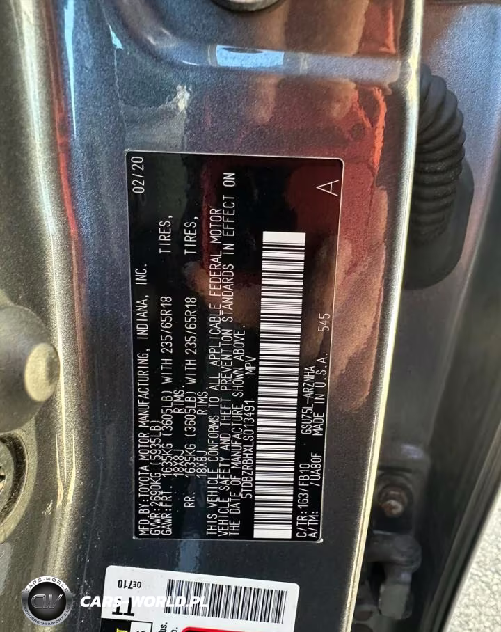 2020 Toyota Highlander Le VIN:5TDBZRBHXLS013491 - 10
