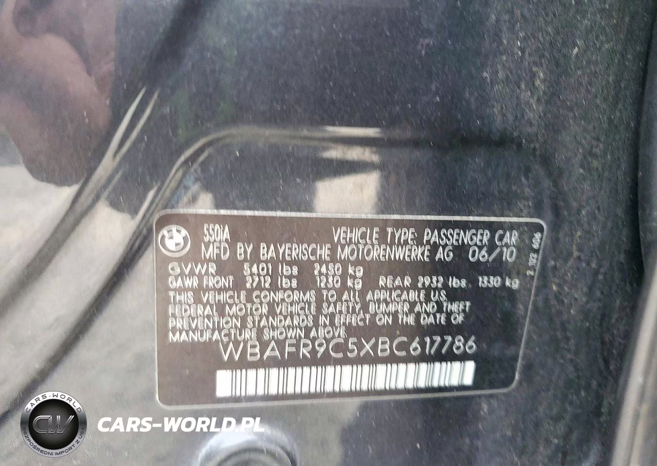 2011 BMW 550 I VIN:WBAFR9C5XBC617786 - 12