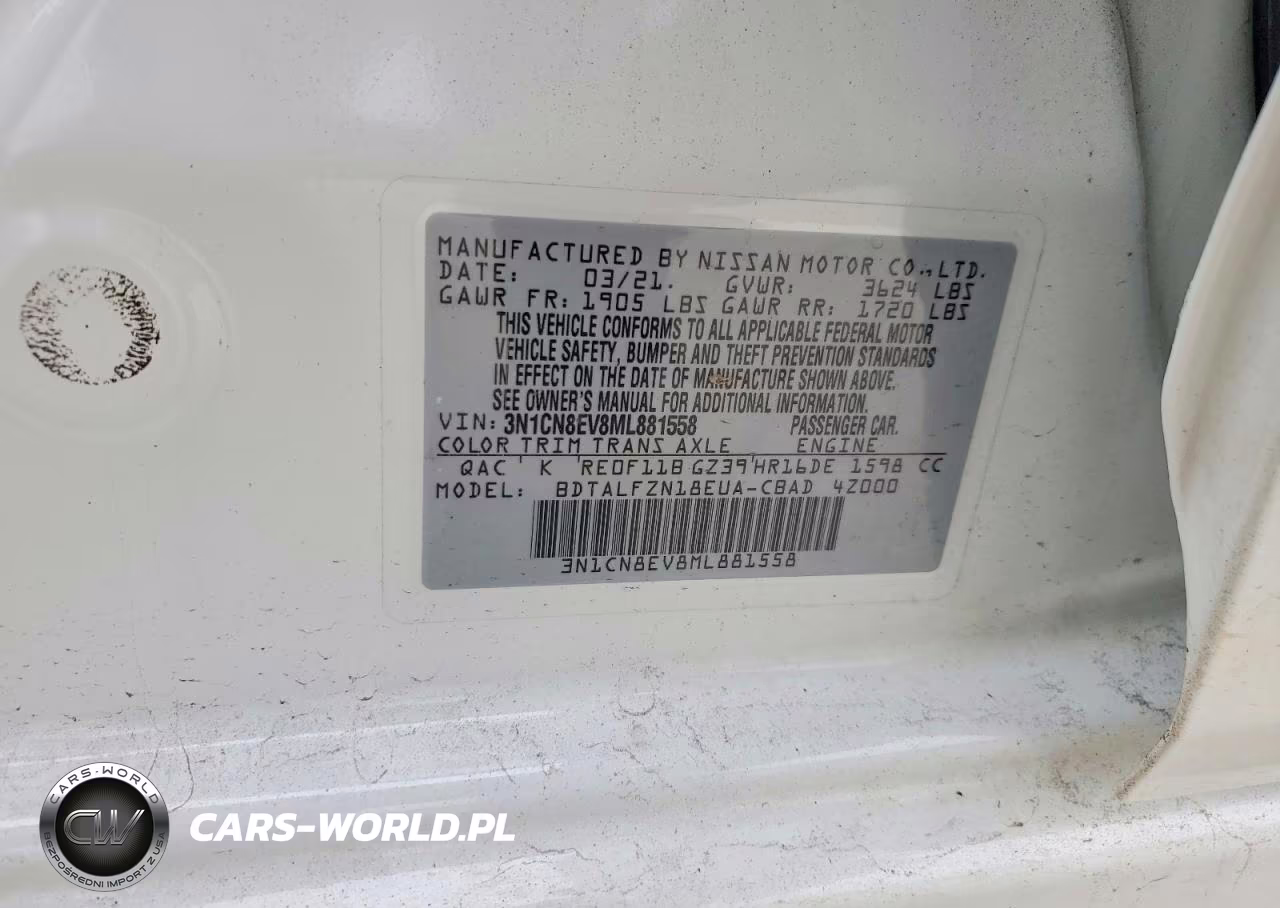 2021 Nissan Versa Sv VIN:3N1CN8EV8ML881558 - 12