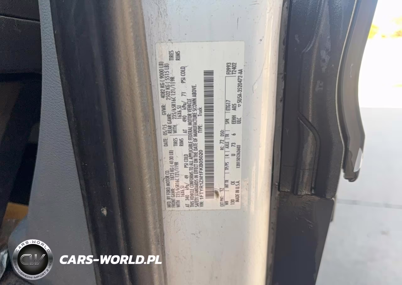 2015 Ford Transit T-250 VIN:1FTYR1ZM1FKB05020 - 10