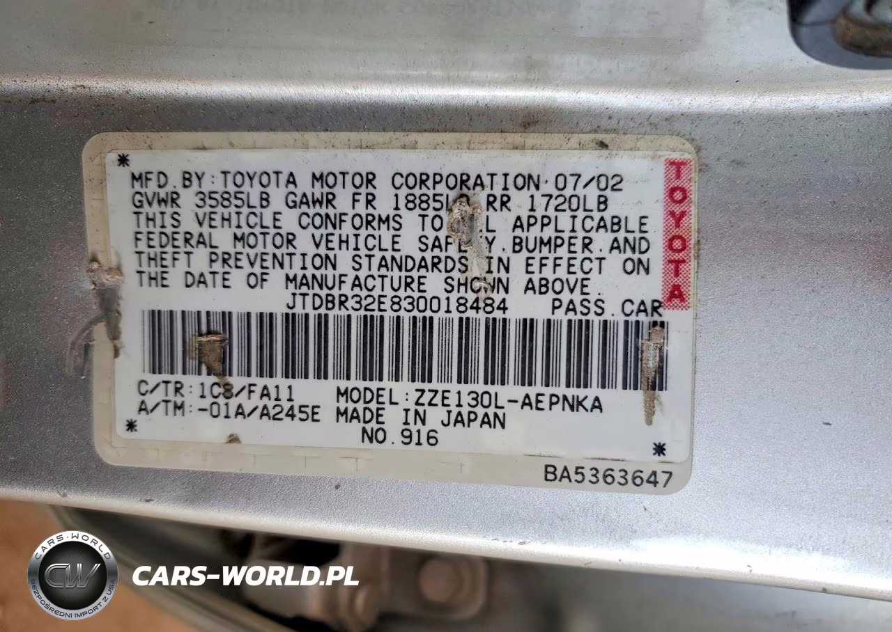 2003 Toyota Corolla Ce VIN:JTDBR32E830018484 - 13