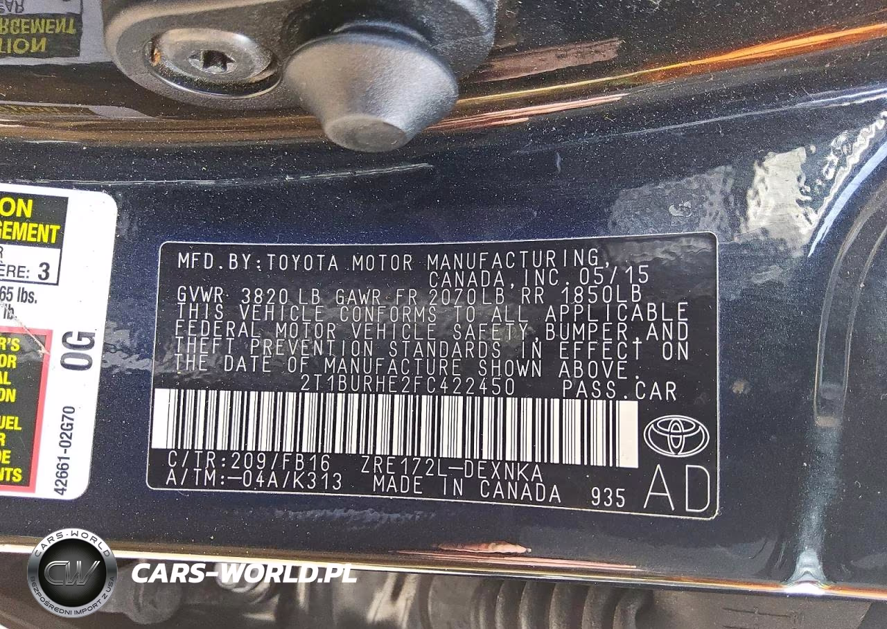2015 Toyota Corolla Le VIN:2T1BURHE2FC422450 - 12