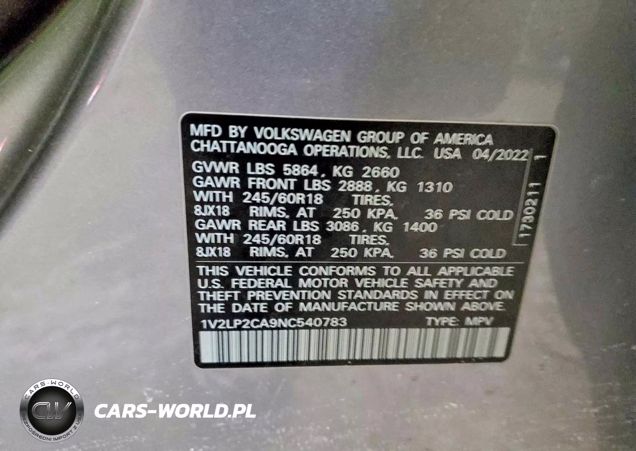 2022 Volkswagen Atlas Se VIN:1V2LP2CA9NC540783 - 13