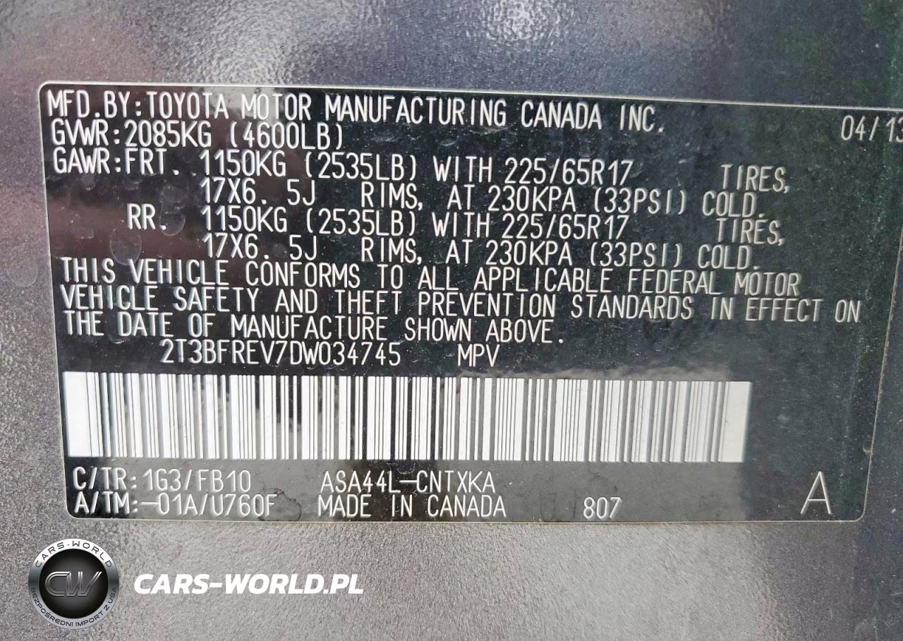 2013 Toyota Rav4 Le VIN:2T3BFREV7DW034745 - 12