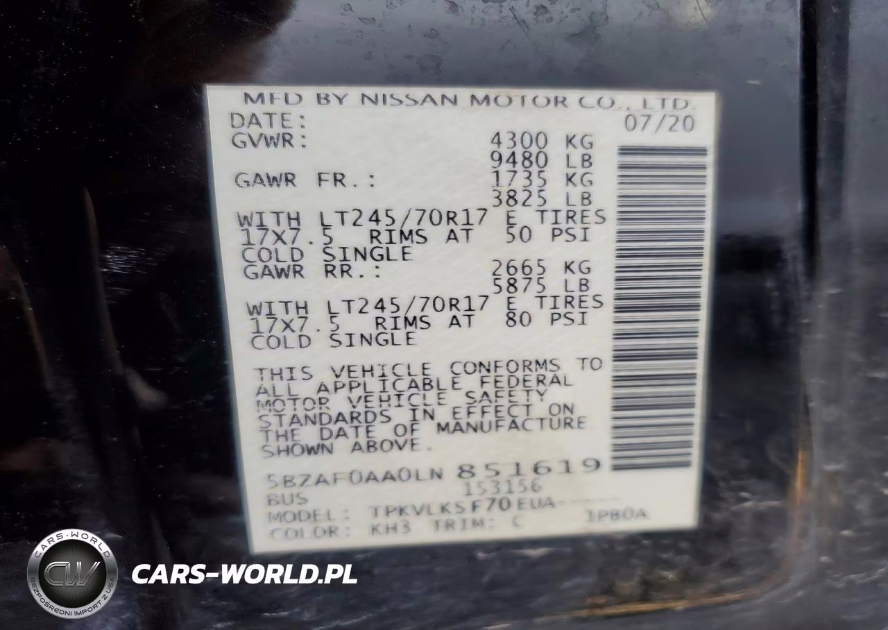2020 Nissan Nv 3500 Hd Sl VIN:5BZAF0AA0LN851619 - 14