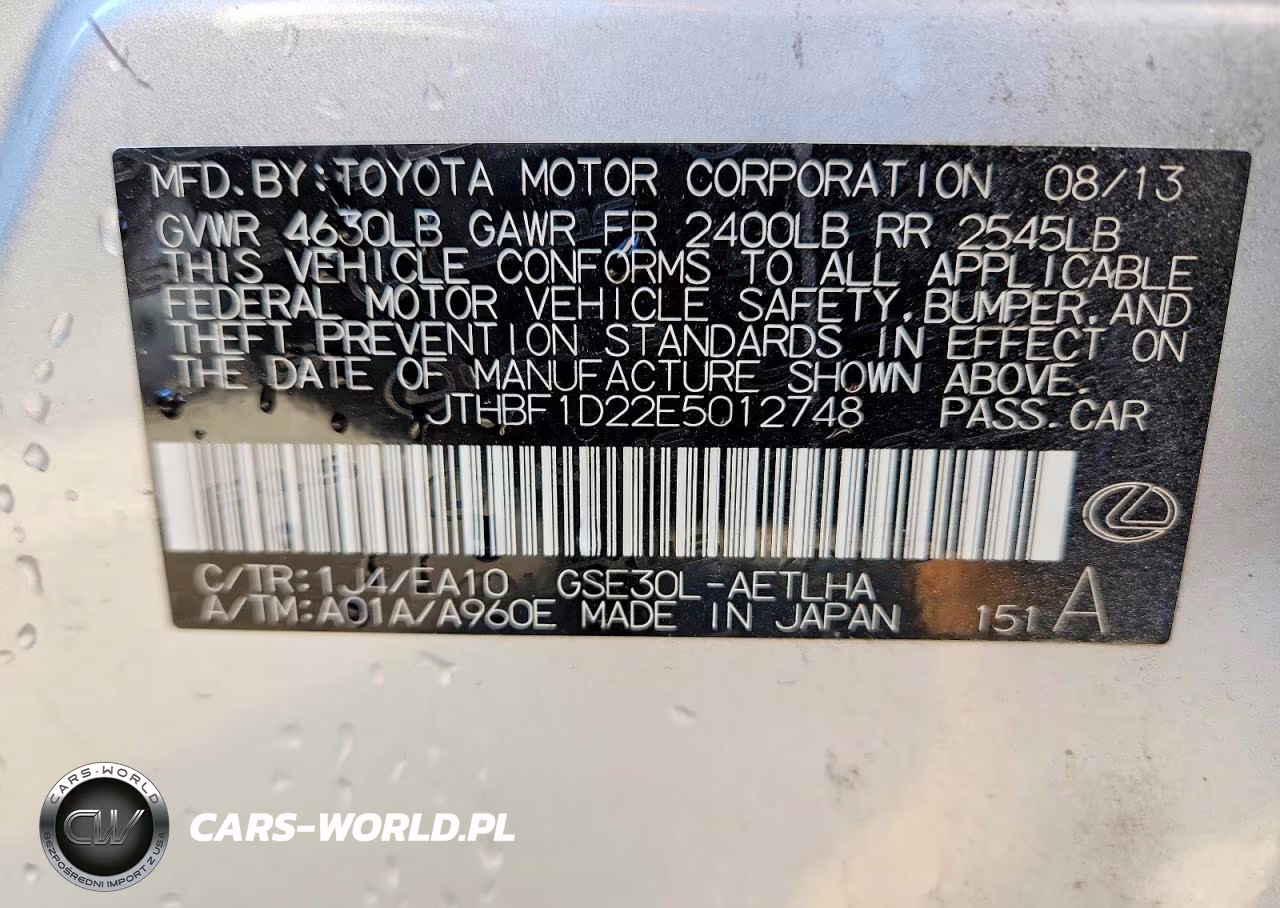 2014 Lexus Is 250 VIN:JTHBF1D22E5012748 - 12