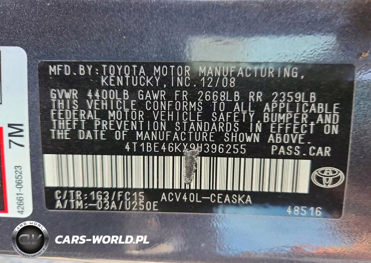 2009 Toyota Camry Se VIN:4T1BE46KX9U396255 - 12