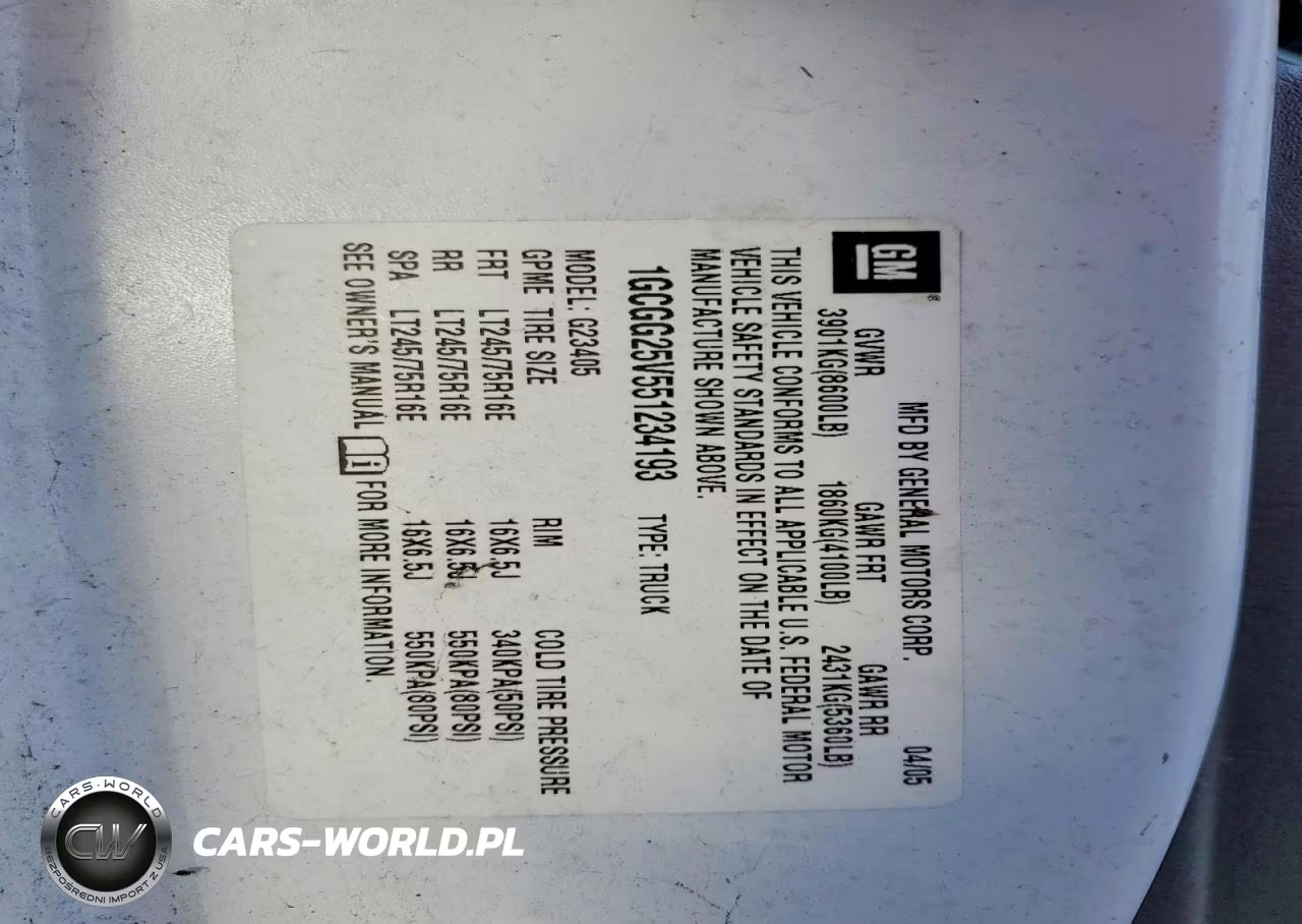 2005 Chevrolet Chevy Van VIN:1GCGG25V551234193 - 13