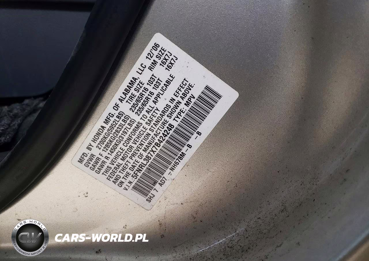 2007 Honda Odyssey Exl VIN:5FNRL387X7B424248 - 13