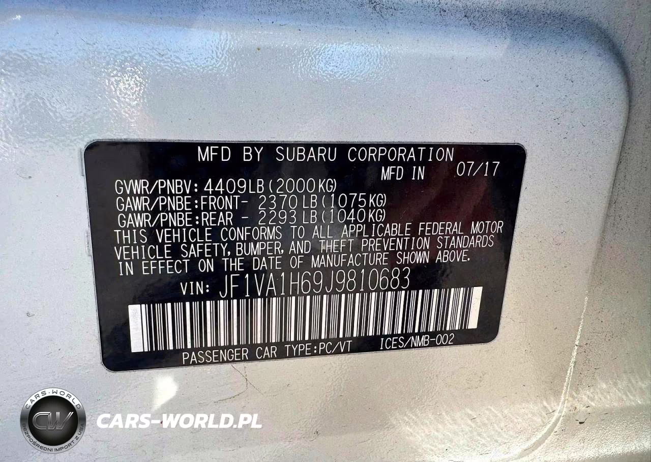 2018 Subaru Wrx Limited VIN:JF1VA1H69J9810683 - 10