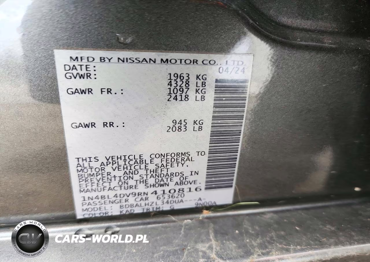2024 Nissan Altima Sv VIN:1N4BL4DV9RN410816 - 12