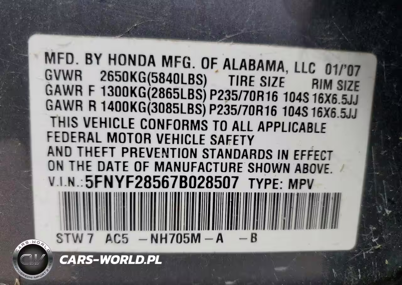 2007 Honda Pilot Exl VIN:5FNYF28567B028507 - 13