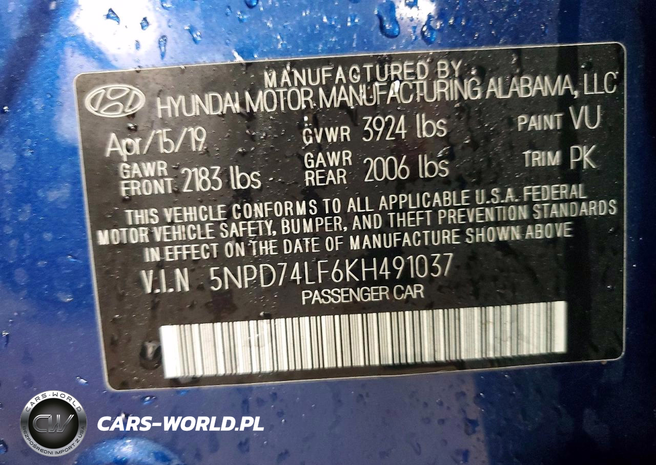 2019 Hyundai Elantra VIN:5NPD74LF6KH491037 - 12