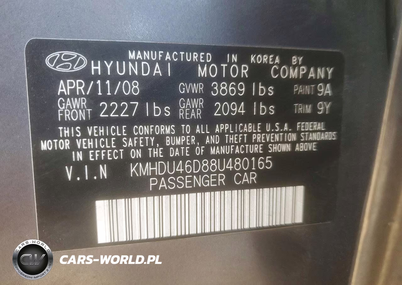 2008 Hyundai Elantra Gls VIN:KMHDU46D88U480165 - 12