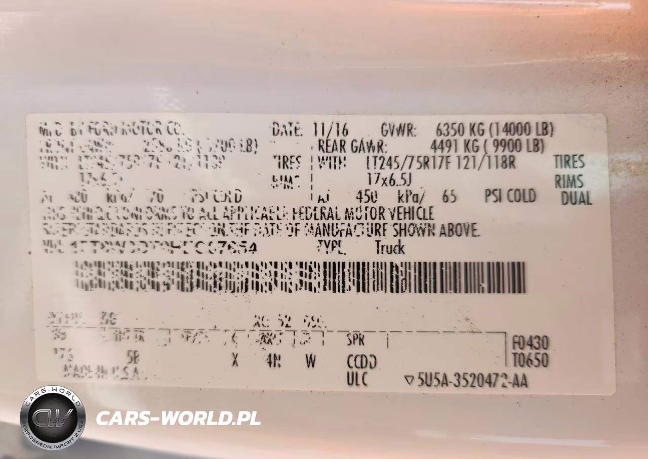 2017 Ford F350 Super Duty VIN:1FT8W3DT9HEC07654 - 17