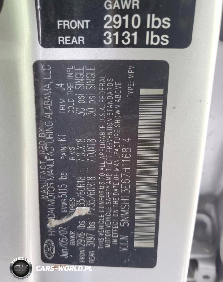2007 Hyundai Santa Fe Se VIN:5NMSH13E67H116814 - 12