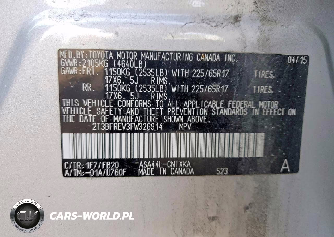 2015 Toyota Rav4 Le VIN:2T3BFREV3FW326914 - 14