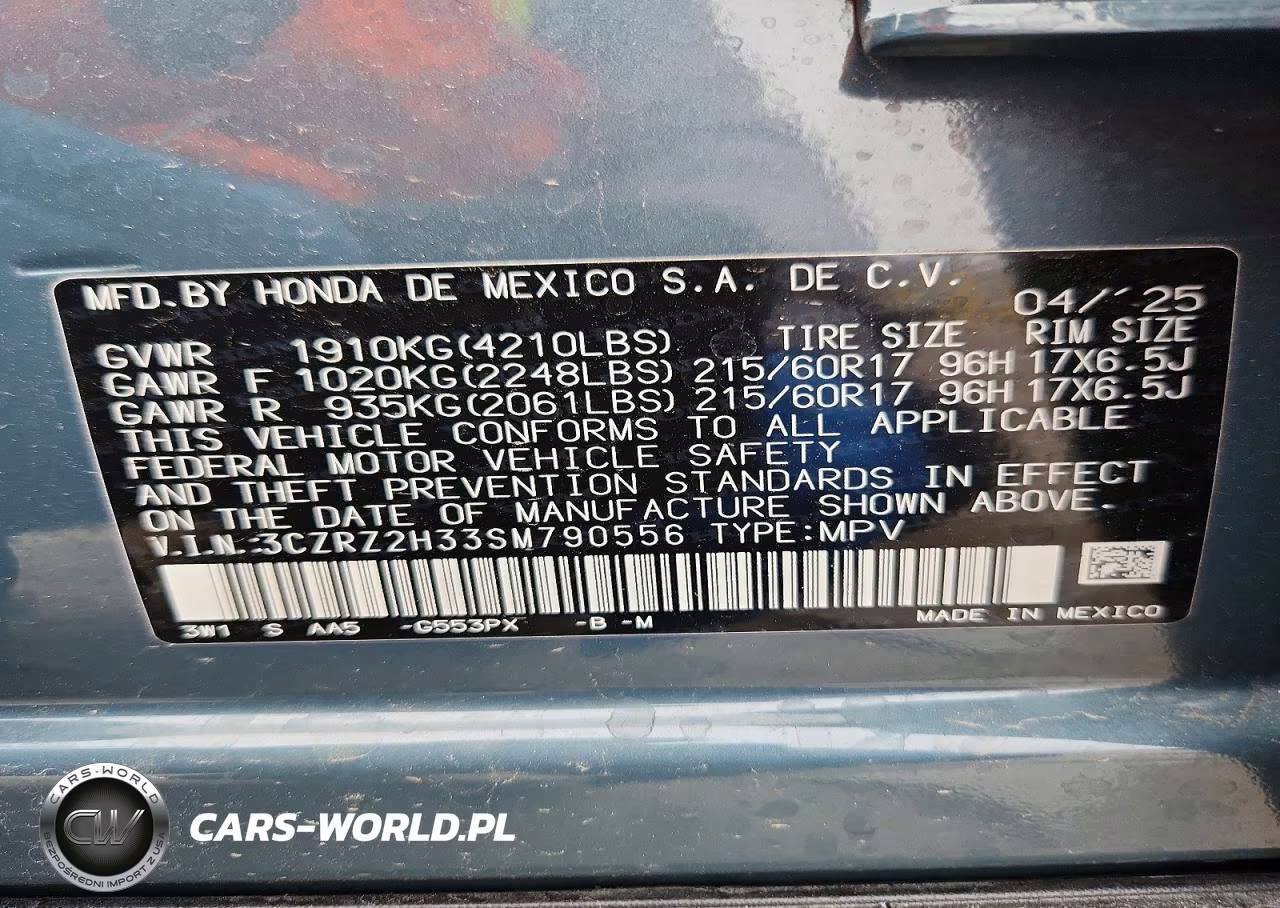 2025 Honda Hr-V Lx VIN:3CZRZ2H33SM790556 - 13