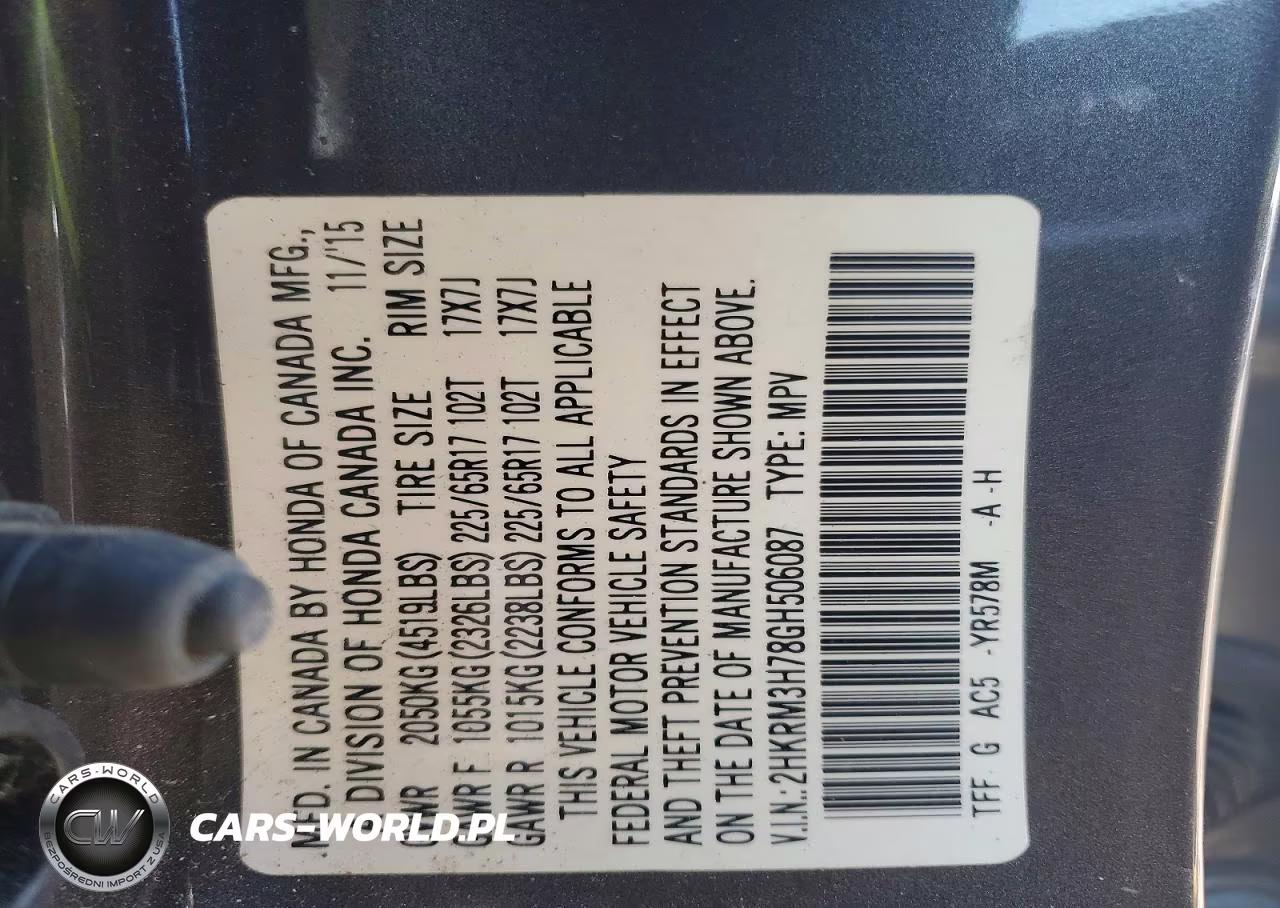 2016 Honda Cr-V Exl VIN:2HKRM3H78GH506087 - 13