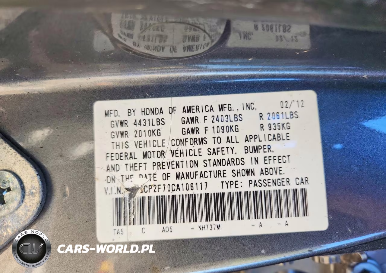 2012 Honda Accord Ex VIN:1HGCP2F70CA106117 - 12