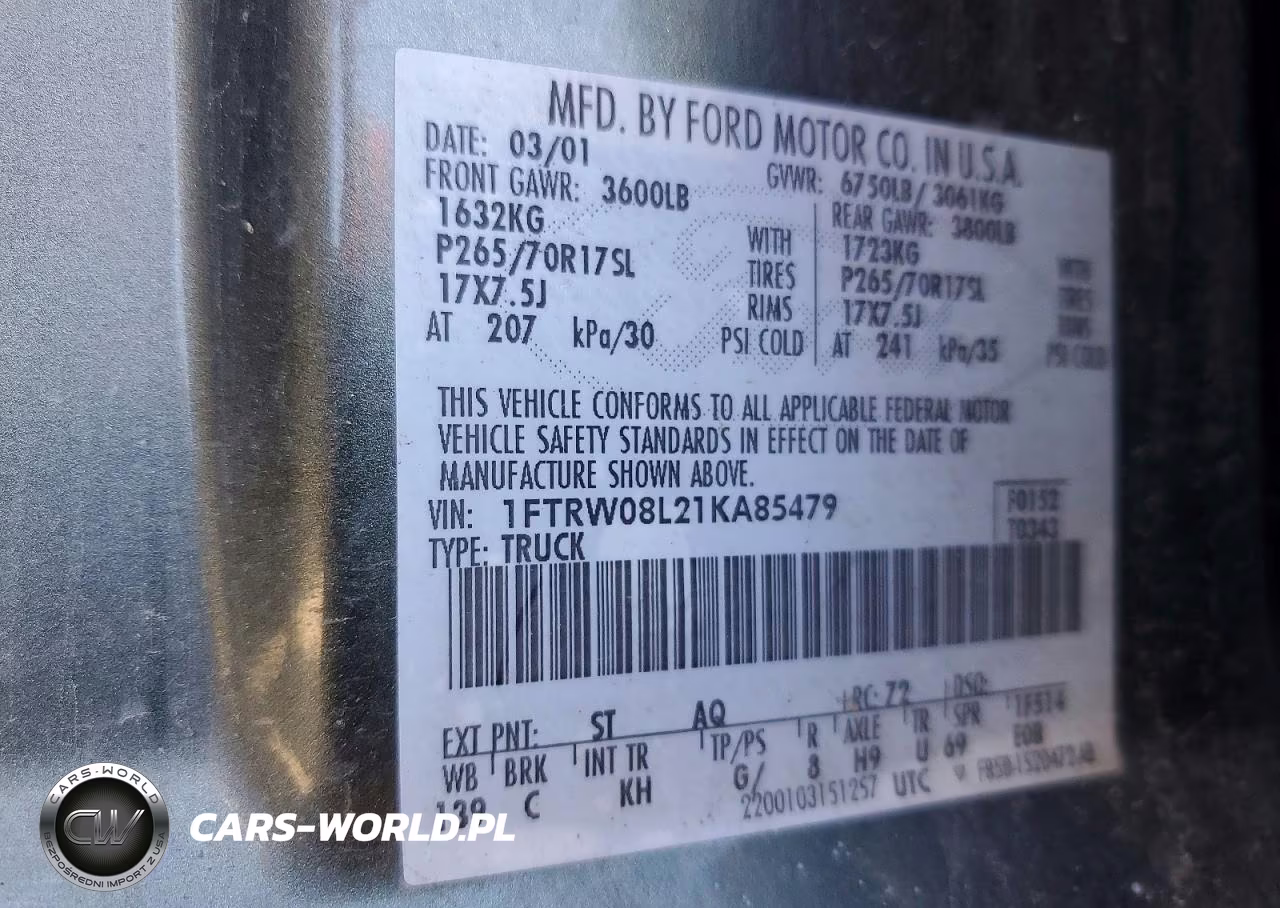 2001 Ford F150 Supercrew VIN:1FTRW08L21KA85479 - 12