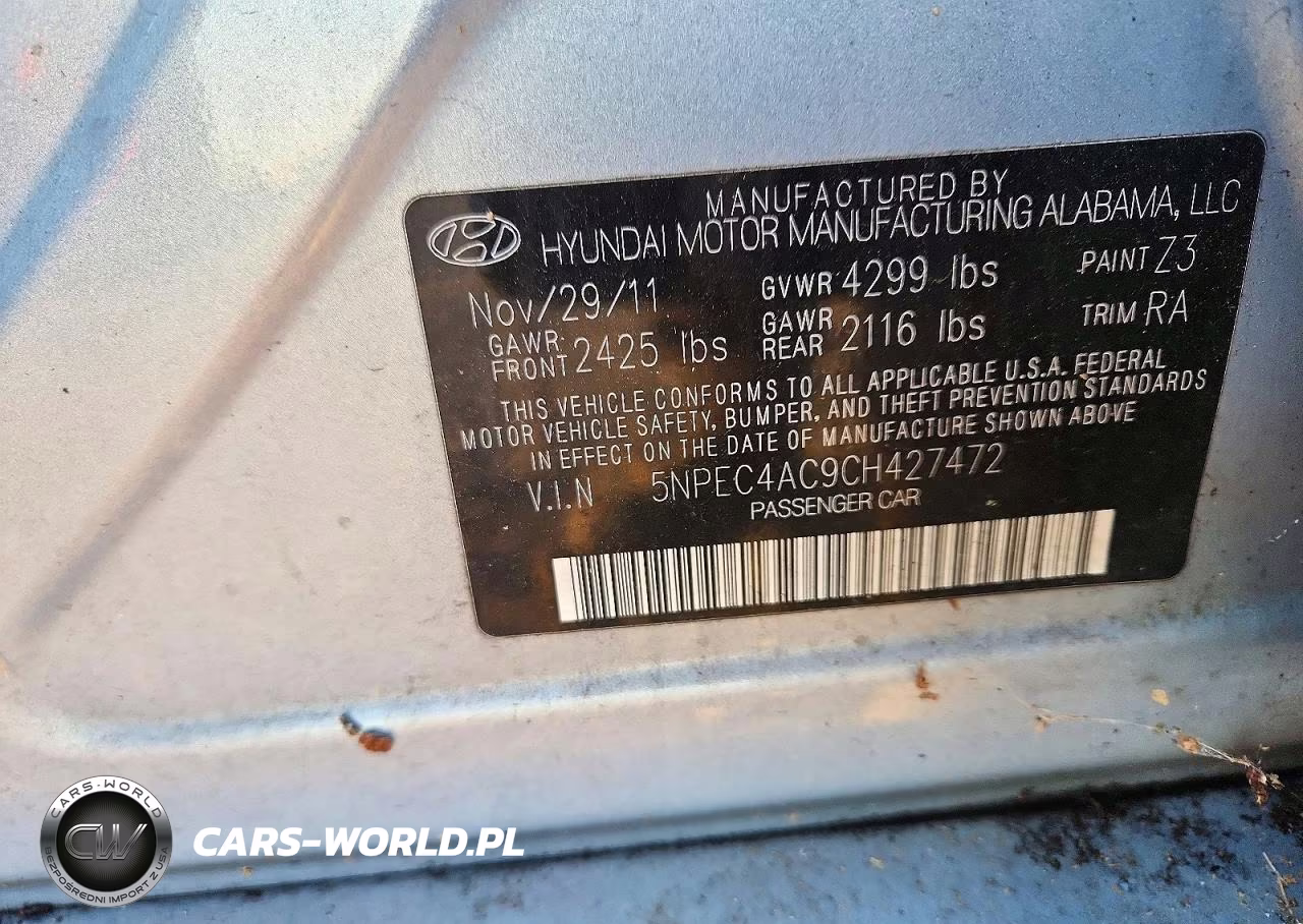 2012 Hyundai Sonata Limited VIN:5NPEC4AC9CH427472 - 12